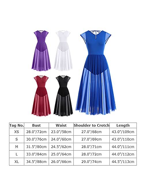 ODASDO Women Lyrical Dance Costume Adult Modern Contemporary Dancewear Cap Sleeve Flowy Mesh Split Maxi Long Dress