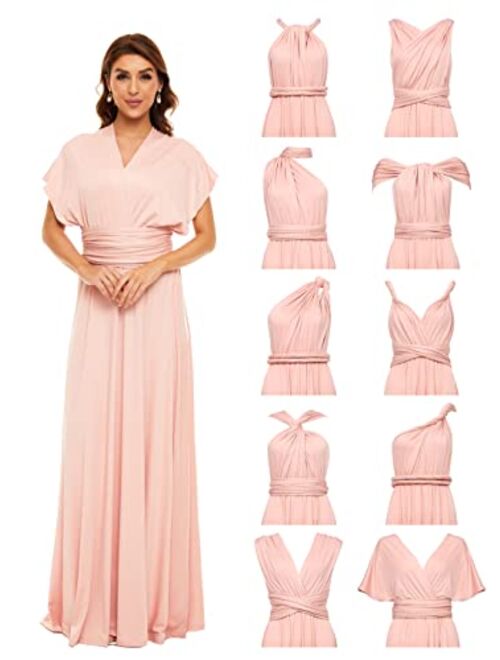 Clothink Convertible Warp Maxi Dress, Updated Style Plus Size Multi Way Wear Party Wedding Bridesmaid Long Dresses with