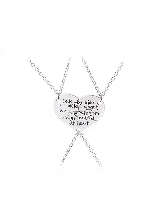 SEULEME 3 Pcs Best Friends Forever Engraved Necklace Broken Heart Charm Pendant Set Friendship Necklace