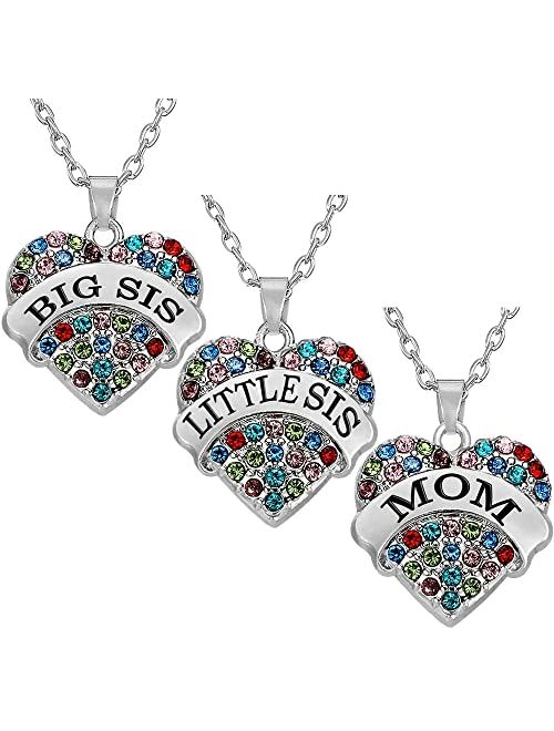 Nzztont Big Sister Little Sister Necklace Set Big Sis Little Sis Matching Jewelry Girls Crystal Heart Pendant Necklace