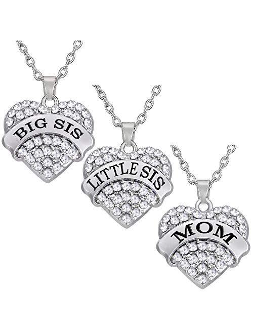 Nzztont Big Sister Little Sister Necklace Set Big Sis Little Sis Matching Jewelry Girls Crystal Heart Pendant Necklace