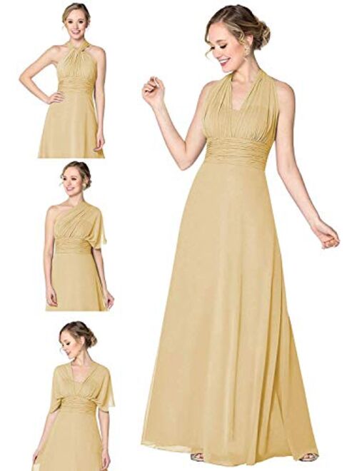 Houganhe Multiway Wrap Wedding Guest Dress Chiffon Maxi Infinity Convertible Bridesmaid Dress