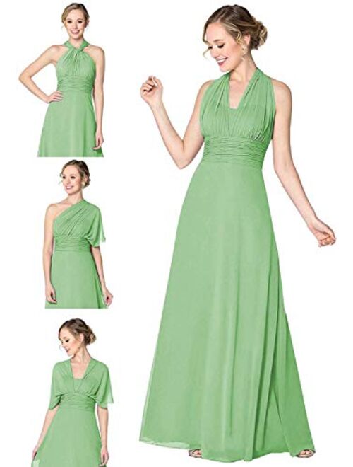 Houganhe Multiway Wrap Wedding Guest Dress Chiffon Maxi Infinity Convertible Bridesmaid Dress