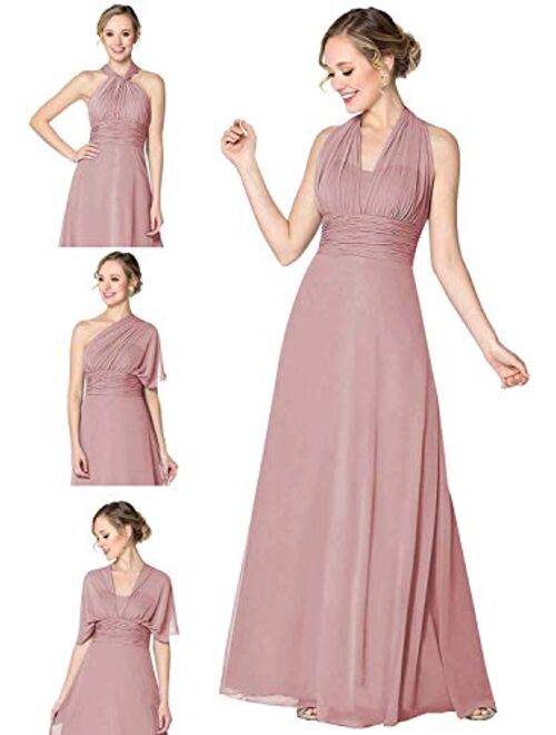 Houganhe Multiway Wrap Wedding Guest Dress Chiffon Maxi Infinity Convertible Bridesmaid Dress