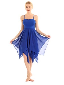 JEATHA Women's Lyrical Dance Dresses Asymmetric Chiffon Cami Skirted Leotard Dress Contemporary