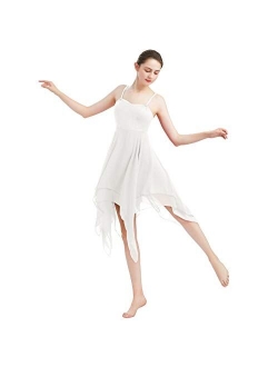 ODASDO Women Lyrical Dance Costume Modern Contemporary Ballet Dancewear Spaghetti Strap Chiffon Flowy Dress