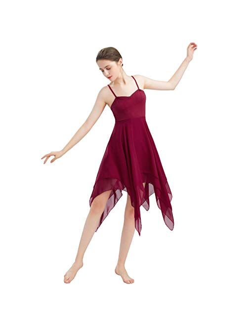 ODASDO Women Lyrical Dance Costume Modern Contemporary Ballet Dancewear Spaghetti Strap Chiffon Flowy Dress