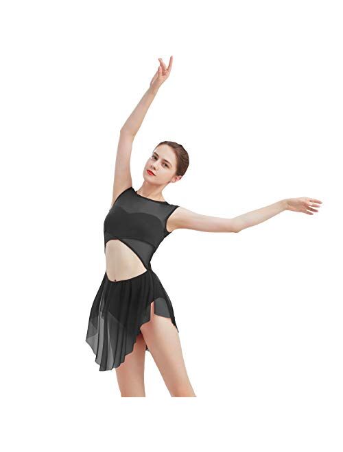 ODASDO Women Lyrical Dance Costume Tank Bodysuit Cut Out Front Ballet Leotard Morden Contemporary Dancewear