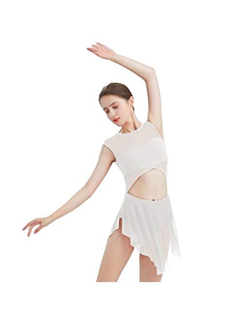 ODASDO Women Lyrical Dance Costume Tank Bodysuit Cut Out Front Ballet Leotard Morden Contemporary Dancewear