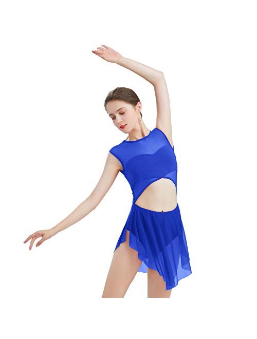 ODASDO Women Lyrical Dance Costume Tank Bodysuit Cut Out Front Ballet Leotard Morden Contemporary Dancewear