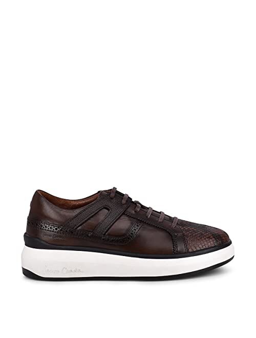 FRANCO CUADRA Men's Sneakers with Laces in Genuine Python Leather Brown