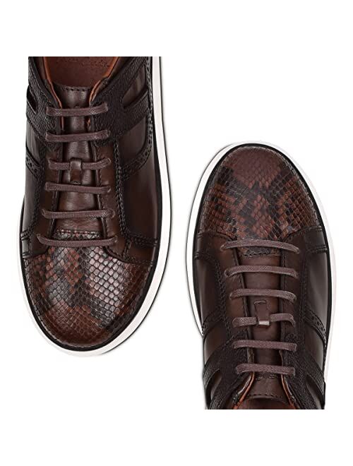 FRANCO CUADRA Men's Sneakers with Laces in Genuine Python Leather Brown