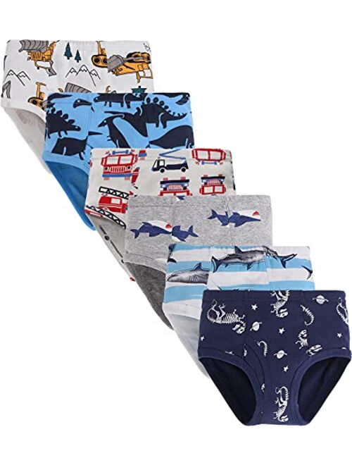 Slenily Little Boys Sharks Briefs Toddler Kids Truck Cars Underwear Soft Cotton Airplane Undies(Pack of 6)