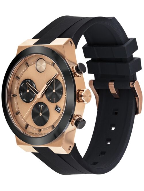 Movado Men's Swiss Chronograph Bold Black Silicone Strap Watch 44mm