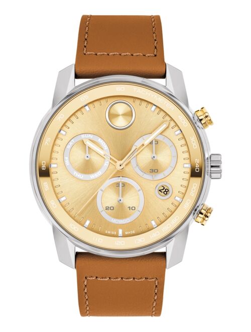 Movado Men's Swiss Chronograph Bold Verso Brown Leather Strap Watch 44mm