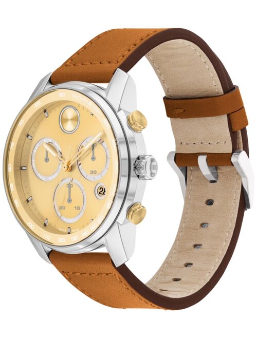 Movado Men's Swiss Chronograph Bold Verso Brown Leather Strap Watch 44mm