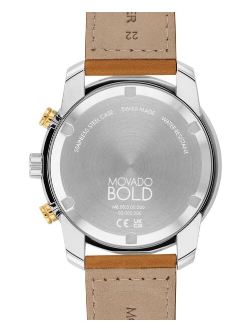 Movado Men's Swiss Chronograph Bold Verso Brown Leather Strap Watch 44mm