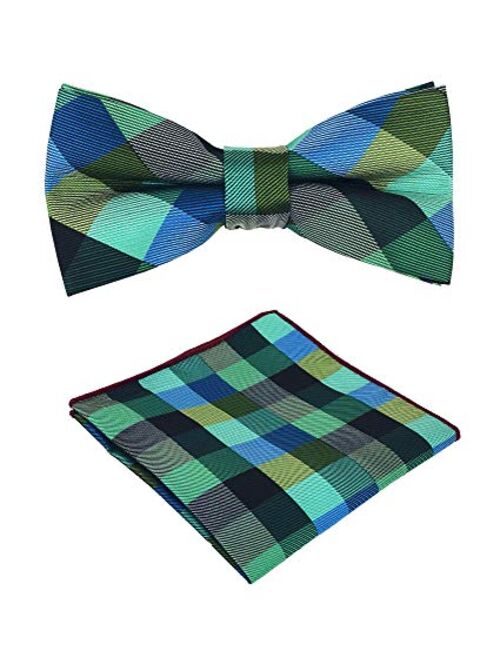 Kihatwin Skinny Ties for Mens Novelty Plaid Check Business Wedding Fashion Formal Neckties 2.7, Pocket Square, Bow Ties