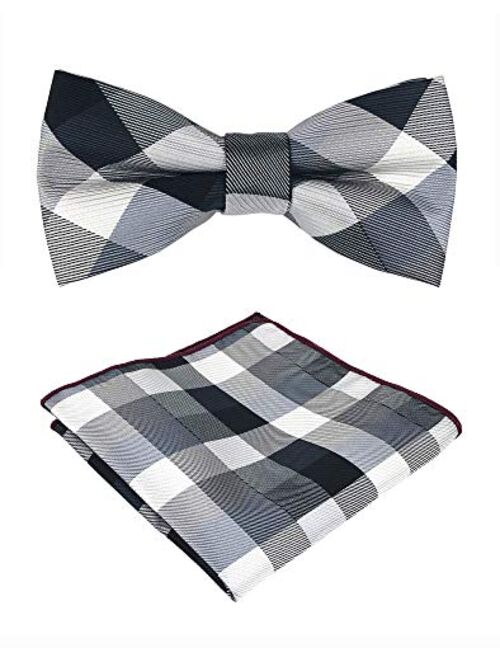 Kihatwin Skinny Ties for Mens Novelty Plaid Check Business Wedding Fashion Formal Neckties 2.7, Pocket Square, Bow Ties