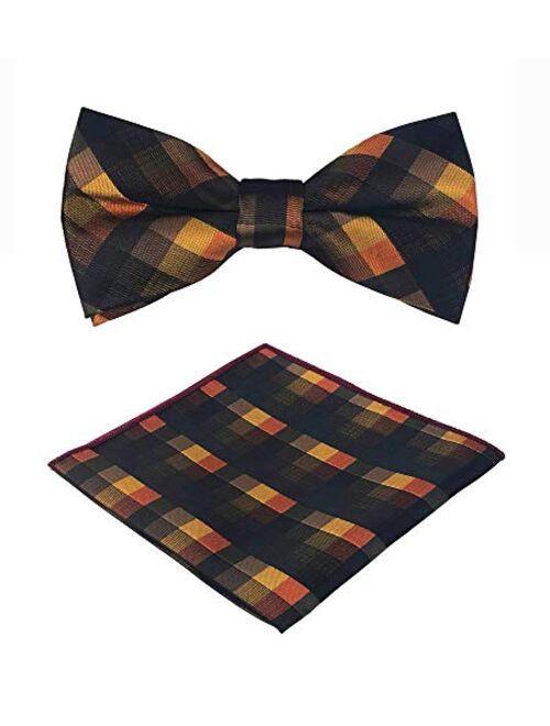 Kihatwin Skinny Ties for Mens Novelty Plaid Check Business Wedding Fashion Formal Neckties 2.7, Pocket Square, Bow Ties