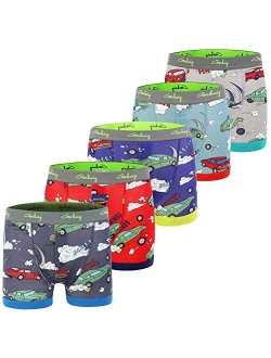 Gorboig Boys Boxer Briefs Toddler Kids Underwear Dinosaur Truck 5 Pack 3-10Y