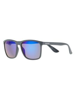 57mm Matte Charcoal Blue Mirrored Rectangular Sunglasses