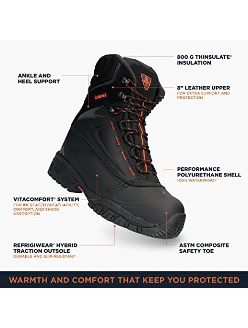 RefrigiWear Men's PolarForce Max Work Boots, Leather Work Boots, -40F Comfort Rating