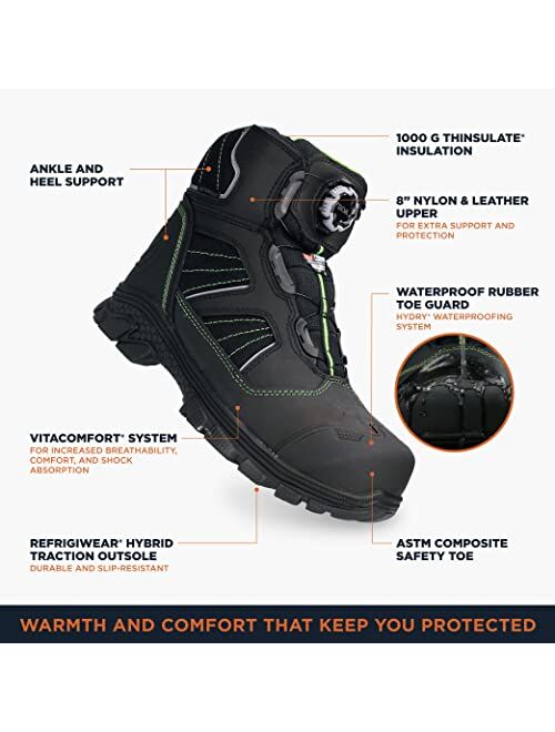 RefrigiWear Mens Extreme Hiker Waterproof Thinsulate Insulated Freezer Boots with Boa Fit System For Lacing