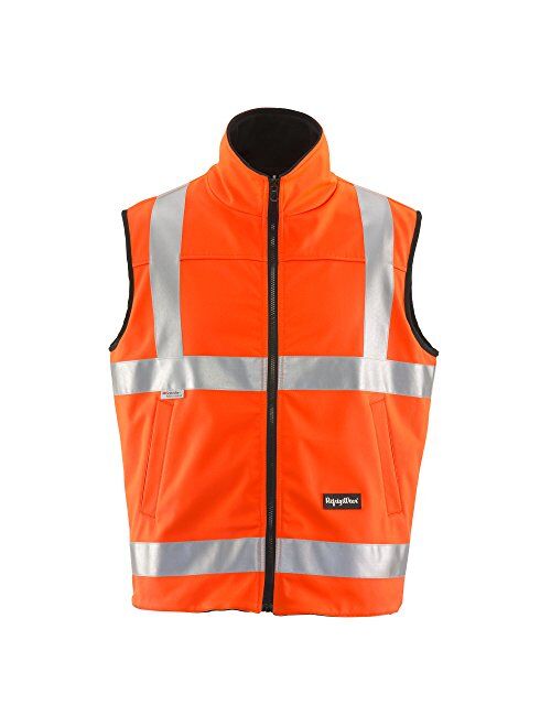 RefrigiWear Hivis Reversible Softshell Safety Vest - ANSI Class 2 High Visibility Orange with Reflective Tape