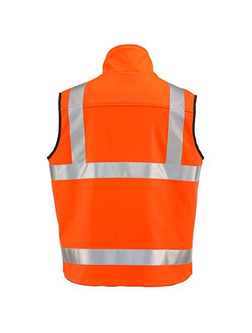 RefrigiWear Hivis Reversible Softshell Safety Vest - ANSI Class 2 High Visibility Orange with Reflective Tape