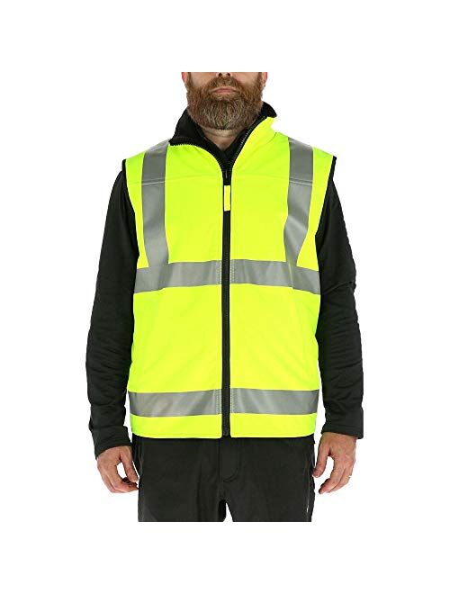 RefrigiWear Hivis Reversible Softshell Safety Vest - ANSI Class 2 High Visibility Orange with Reflective Tape