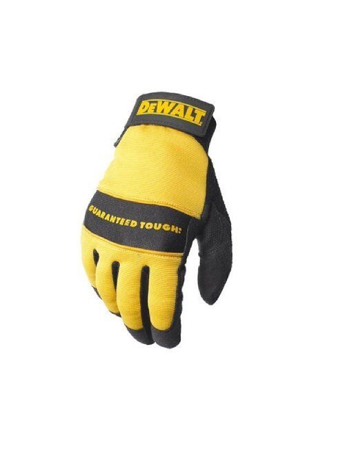 Dewalt DPG20M All Purpose Synthetic Leather Palm Spandex Back Velcro Wrist Work Glove, Medium, Black/Yellow