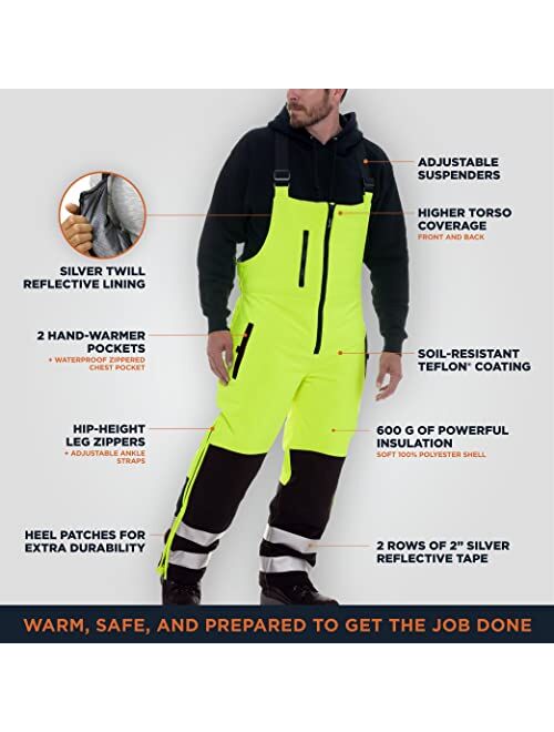 RefrigiWear Insulated Hivis Bib Overalls, -60F Comfort Rating