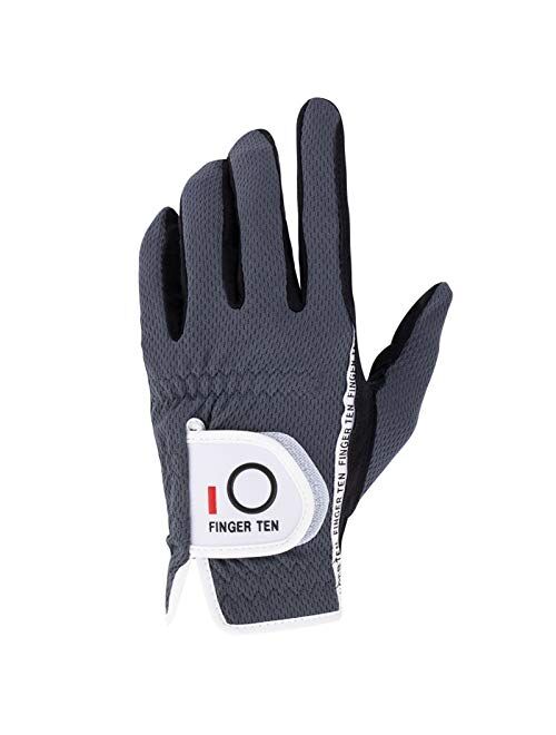 FINGER TEN Mens Golf Glove Left Hand Rain Grip Pack, Durable Fit for Hot Wet All Weather