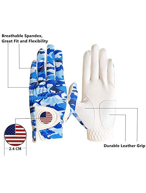 Finger Ten Golf Gloves Men Left Hand Right with Ball Marker USA Flag Value 2 Pack Leather Breathable Comfortable Weathersof Grip Size Small Medium ML Large XL