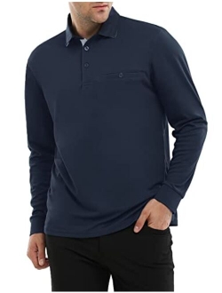 Hiverlay Polo Shirts for Men Long Sleeve Golf Shirt with Pocket UPF 50+ Dry Fit Moisture Wicking