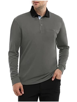 Hiverlay Polo Shirts for Men Long Sleeve Golf Shirt with Pocket UPF 50+ Dry Fit Moisture Wicking