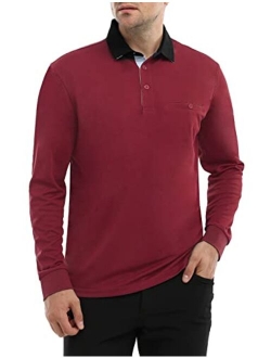 Hiverlay Polo Shirts for Men Long Sleeve Golf Shirt with Pocket UPF 50+ Dry Fit Moisture Wicking