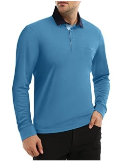 Hiverlay Polo Shirts for Men Long Sleeve Golf Shirt with Pocket UPF 50+ Dry Fit Moisture Wicking