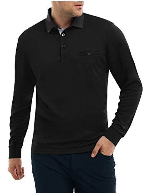 Hiverlay Polo Shirts for Men Long Sleeve Golf Shirt with Pocket UPF 50+ Dry Fit Moisture Wicking