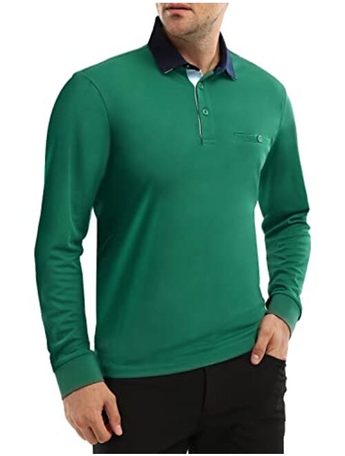 Hiverlay Polo Shirts for Men Long Sleeve Golf Shirt with Pocket UPF 50+ Dry Fit Moisture Wicking