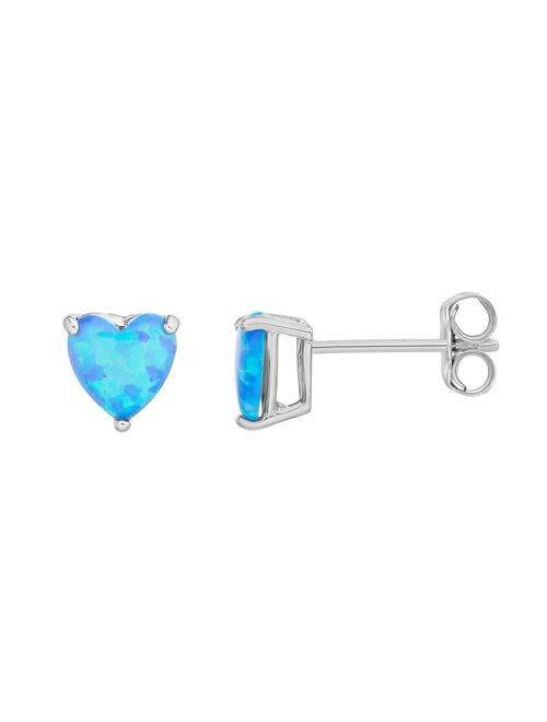 petit cheris Sterling Silver Lab Created White Opal Heart Stud Earrings