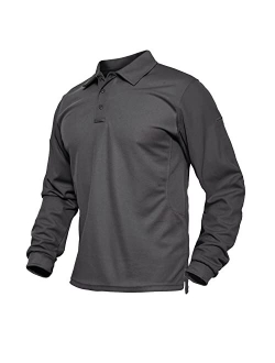 BIYLACLESEN Men's Jersey Golf Polo Shirts Outdoor Pique Performance Tactical Military Long Sleeve Shirts