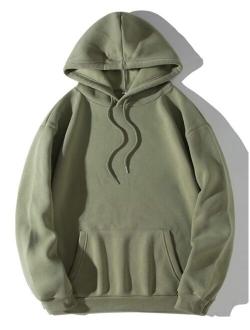 Men Solid Drawstring Drop Shoulder Thermal Lined Hoodie