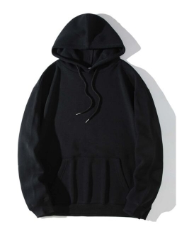 Men Solid Drawstring Drop Shoulder Thermal Lined Hoodie