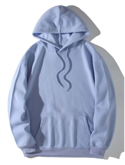 Men Solid Drawstring Drop Shoulder Thermal Lined Hoodie