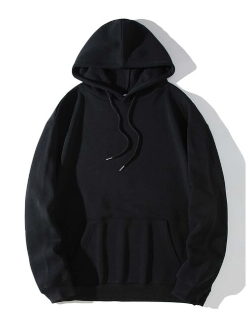 Shein Men Solid Drawstring Drop Shoulder Thermal Lined Hoodie