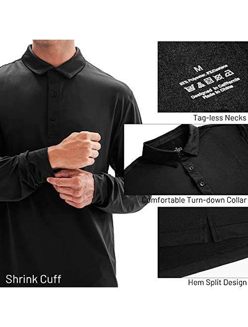 Talanes Men's Long Sleeve Golf Polo Shirts Quick Dry Performance Athletic Collared T-Shirt, UV Sun Protection Tee Shirts