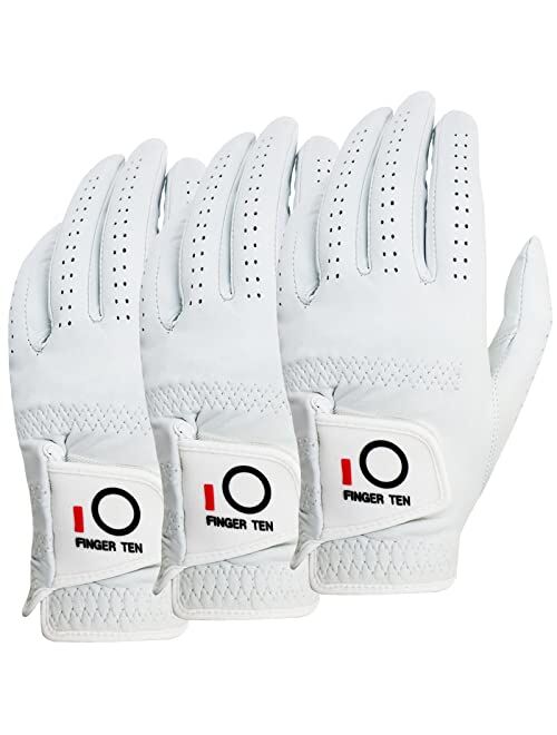 Finger Ten Golf Gloves Men Right Handed Golfer Left Hand 3 Pack 2022 New Cabretta Leather White Soft All Weather Grip Breathable Lightweight Flexible Glove