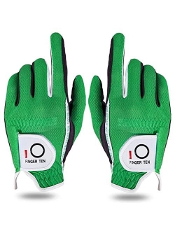 Amy Sport Golf Gloves Men Pair Left and Right Both Hand Rain Grip Lh Rh Weathersof No Sweat All Weather Grips Soft Comfortable Gray Green Size Small Medium ML Large XL